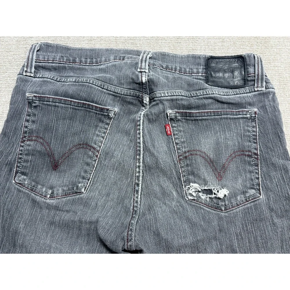 Levis 514 Jeans Mens 36x30 Gray Slim‎ Straight Distressed Denim Red Stitching